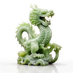 Fototapeta premium Chinese dragon jade figure, isolated on white background