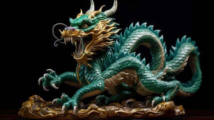 Chinese emerald dragon figure, vivid color background