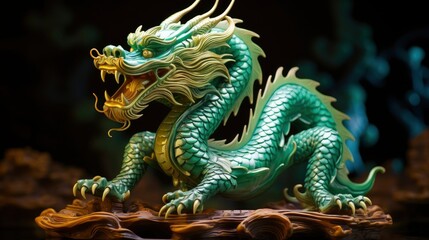 Obraz premium Chinese emerald dragon figure, vivid color background