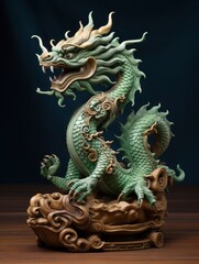 Chinese green dragon wood figure, festive background