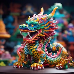 Fototapeta na wymiar Chinese jade dragon figure, vivid festive background