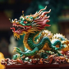 Chinese jade dragon figure, vivid festive background