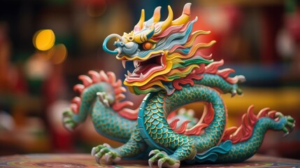 Chinese jade dragon figure, vivid festive background
