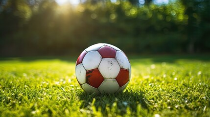 Fototapeta premium Soccer football on the grass outside
