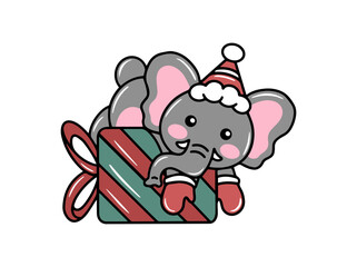 Elephant Cartoon with Santa Hat Christmas
