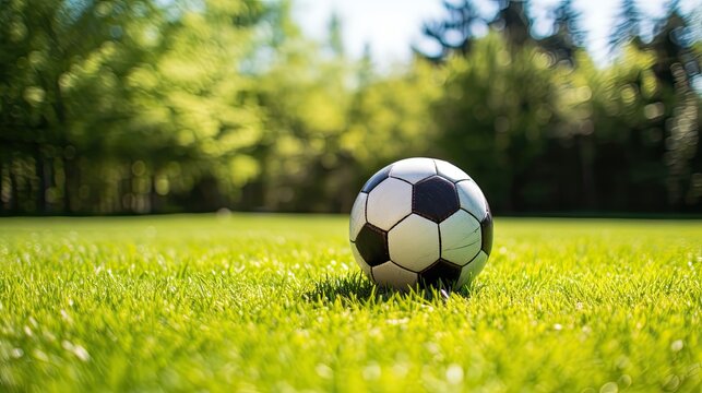 Soccer football on the grass outside