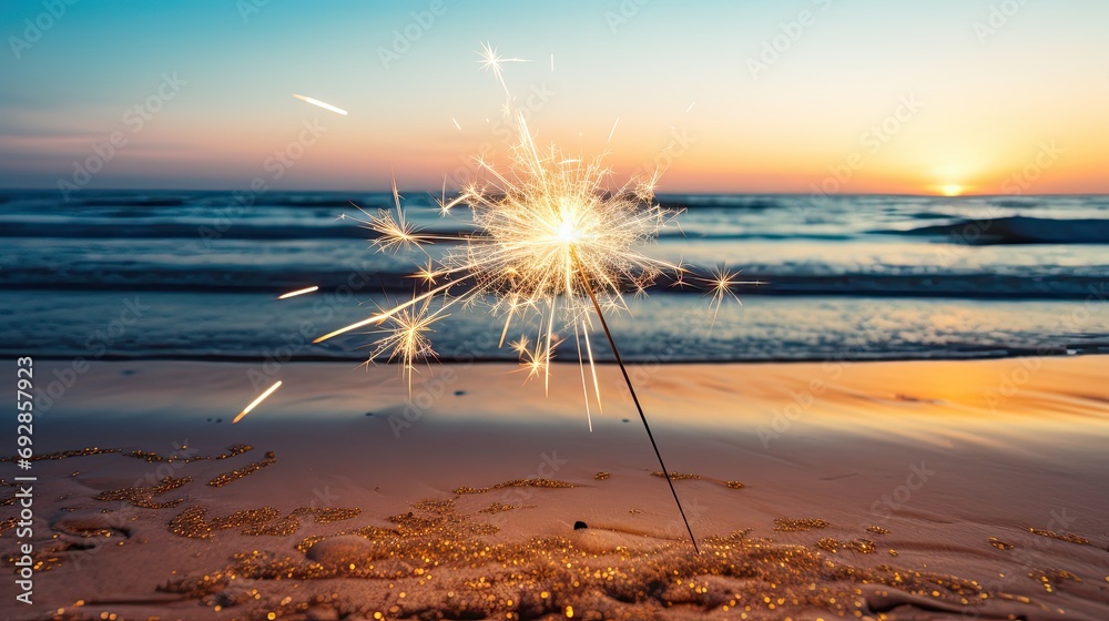 Wall mural Sparklers at the beach for New Year or party - Wall murals
