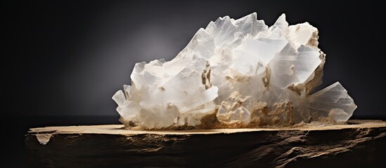 Incredible footage of a white rough Barite crystal on a platform.