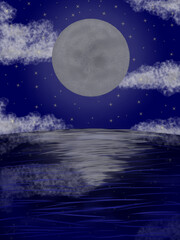 moon, clouds, and stars in the beach view
