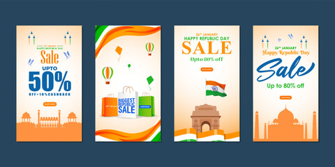 Vector illustration of Happy Republic Day Sale social media feed set template