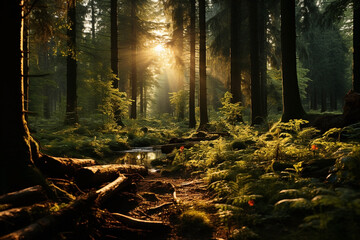 the beauty of sunlight penetrating the forest