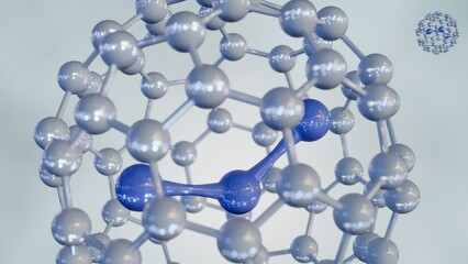 3d rendering of H2O or water  molecule inside the fullerene C60 cage