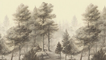 Obraz na płótnie Canvas vintage drawing forest trees. Forest landscape. Tree trunks.