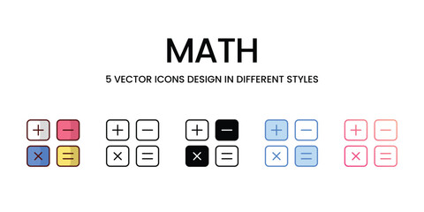 Math icons set vector stock illustration vector stock.