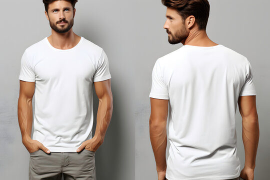 Man in white t shirt front and back view ai generated art. 