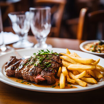 Steak Frites in a French restaurant