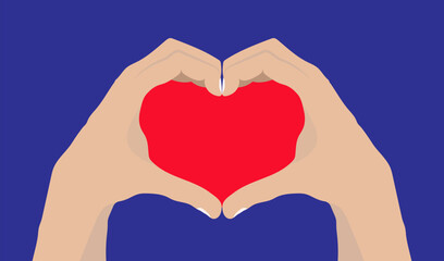 Fototapeta premium Hands fold the shape of a heart. Finger gesture. flat sign. Element for design. Vector illustration