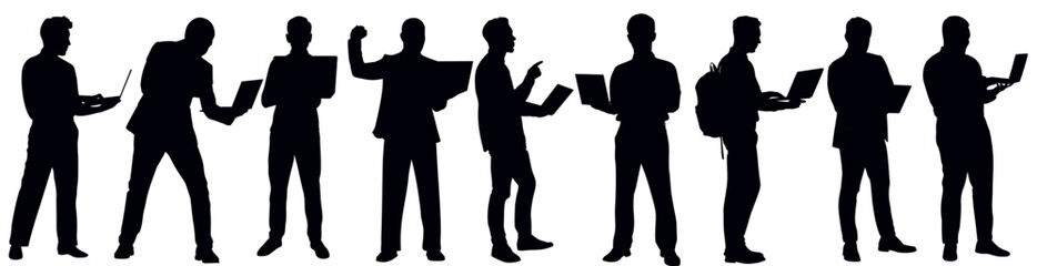 Silhouettes of people working.  group of standing business people vector 