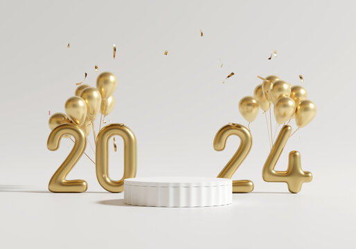 Gold Foil New Year Balloons 2024 Stock Photo 2040174404