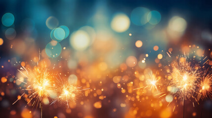 Obraz premium Sparklers, bokeh lights, festive and dazzling. Glowing, vibrant and celebration-inspired design for events, photography and creative expressions. On a lively canvas with a touch of magical radiance.