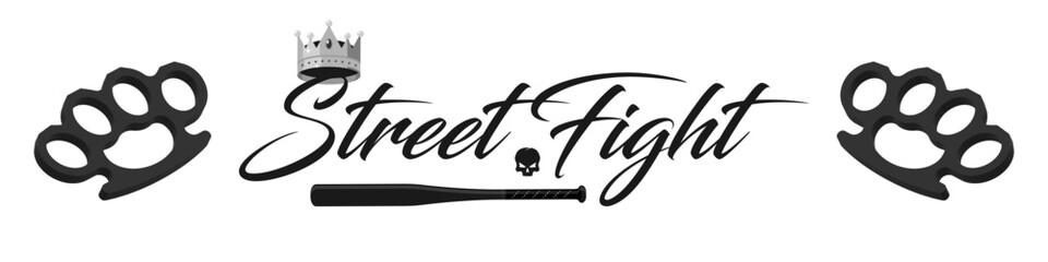 Gangsta street fight elements brass knuckle baseball bat skull crown illustration vector