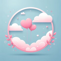 Creative pink heart balloon with floral and vector clouds AI Generative