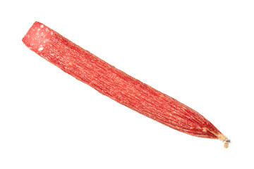 Half smoked sausage on white background. Sausage salami isolated on white background.