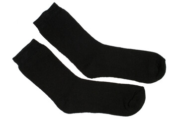 A pair of black men's socks on a white background. Socks are isolated.