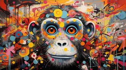 Zelfklevend Fotobehang Pop Art Graffiti Monkey © Psykromia