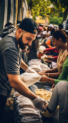 A Heartwarming Initiative to Distribute Essential Food Supplies to Those in Need, Alleviating Hunger and Nurturing Hope - obrazy, fototapety, plakaty