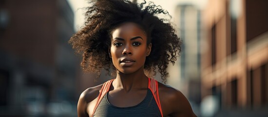 Black woman runner starting a fitness race in the city for exercise and training.