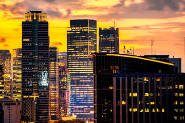 Panoramic Jakarta skyline with urban skyscrapers