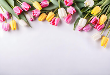 Bouquet of tulip flowers. Spring image. Valentine's Day, Easter, Birthday, Happy Women's Day, Mother's Day, Birthday, Celebration, etc. - obrazy, fototapety, plakaty