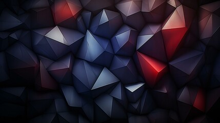 Abstract Geometric Polygons Meld in Shades of Blue and Hints of Crimson Mystery - obrazy, fototapety, plakaty