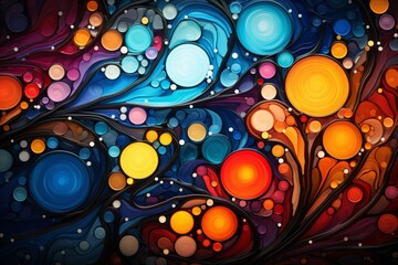 Abstract watercolor background with circles and spots of different colors and sizes. Generative Ai. 