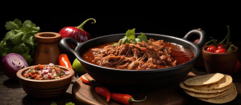Mexican birria with ingredients