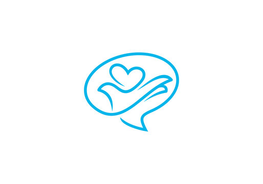 love hand with chat logo design, human brain icon innovation
