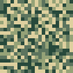 Digital camouflage in green tones. Seamless vector pattern. Pixel grid for military themes and creative ideas