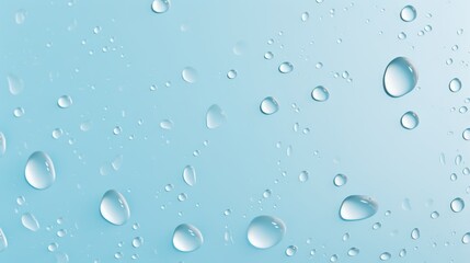 Water droplets on light blue glass