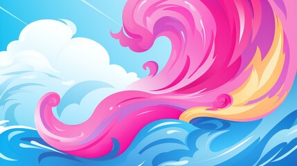 Fototapeta na wymiar Majestic Pink Wave Cresting with Vibrant Energy Against a Serene Blue Sky