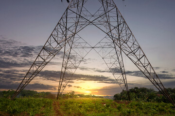 High voltage power lines tower