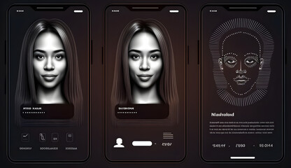 Authentication by facial recognition concept. Face Recognition. Facial Recognition System concept. ai technology, Biometric. Security system. generative AI.