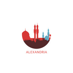 Alexandria cityscape skyline city panorama vector flat modern logo icon. Egypt emblem idea with landmarks and building silhouettes