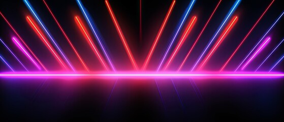 Obraz premium Futuristic Sci-Fi Abstract Blue And Purple ultraviolet Neon Light Shapes lines glowing, geometric Background and reflective With Empty Space For Text and poster. Generative ai