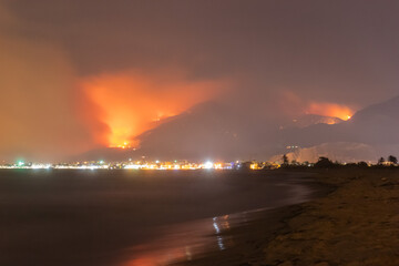 Fire in Mountain Boukornine during the night, Boukornine, Tunis, Tunisia