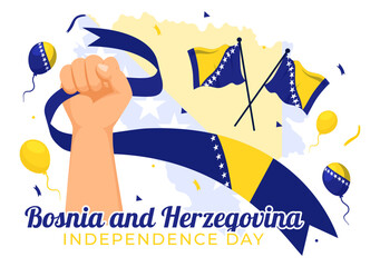 Bosnia and Herzegovina Independence Day Vector Illustration on 1st of March with Waving Flag and Landmark Building in Memorial Holiday flat Background