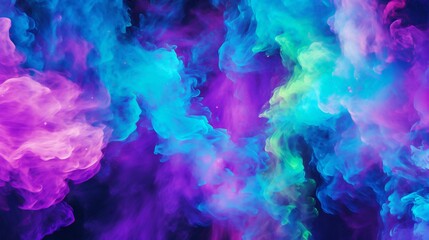 Intergalactic Whirl of Neon Colors: Cosmic Dance of Blue, Purple, and Green Mists - obrazy, fototapety, plakaty