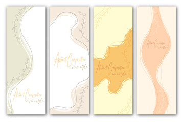 Obraz premium Handmade background layout with arbitrary shapes, plant elements and wavy lines. Modern, abstract design for social networks, websites, stylish interior and creative ideas