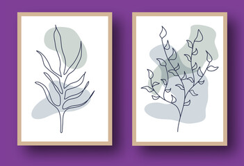 A set of drawings with abstract plants for wall decoration. Templates for interior design. A collection for posters, covers, prints and creative ideas