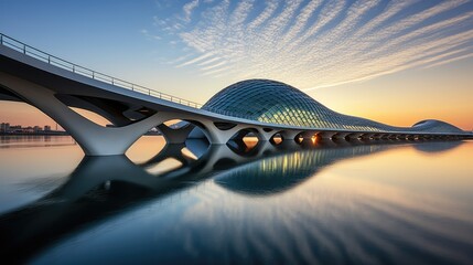 A_bridge_curved_steel_river_elegant